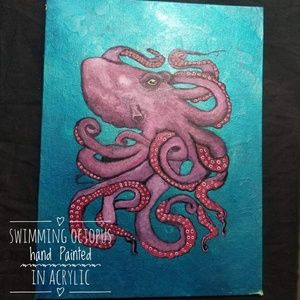 Swimming Octopus Hand Painted Original 9x12